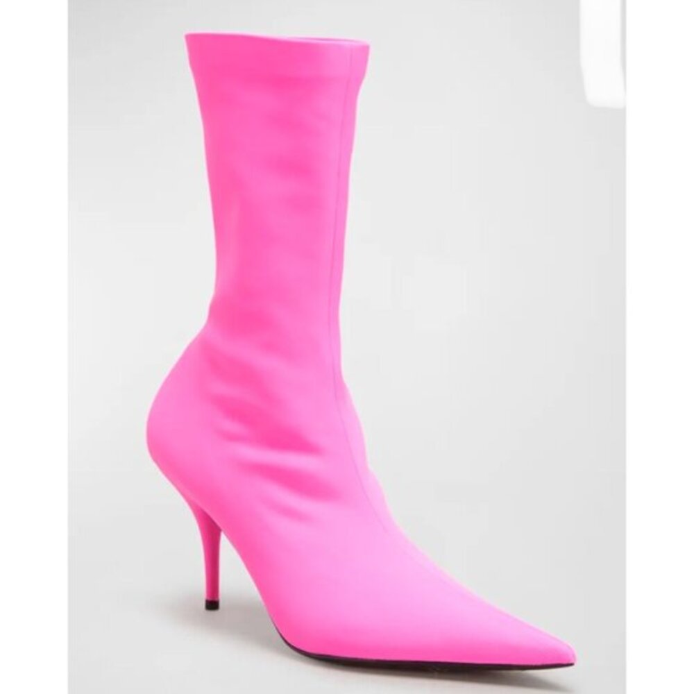 Auth Balenciaga Pointed Toe Sock Boot Fluo Pink size 38